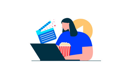Computer screen with movie lover with popcorn illustrationのイラスト素材