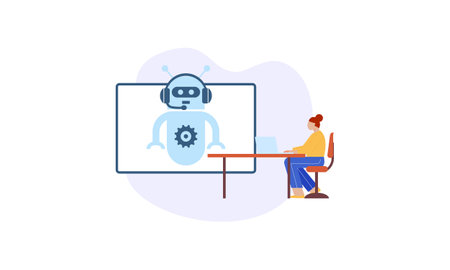 Cooperate with AI artificial intelligence illustrationのイラスト素材