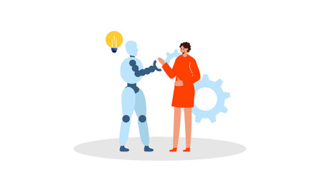 Cooperate with AI artificial intelligence illustrationのイラスト素材