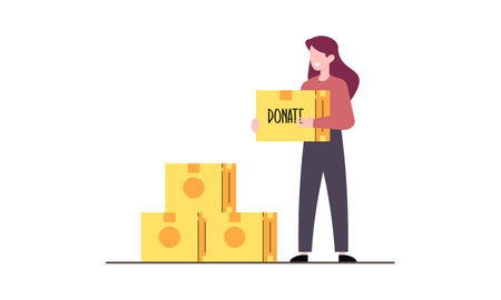 Donation and charity concept sorting donated toys into boxes for poor children illustrationのイラスト素材