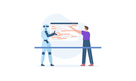 Generative AI robot work in office with people illustration