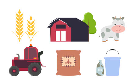 Set of farm house and nature elements logoのイラスト素材