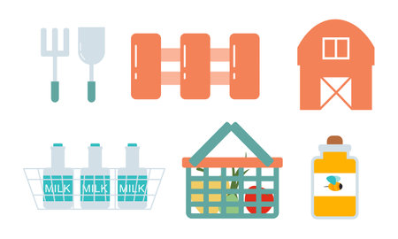 Set of farm house and nature elements logoのイラスト素材