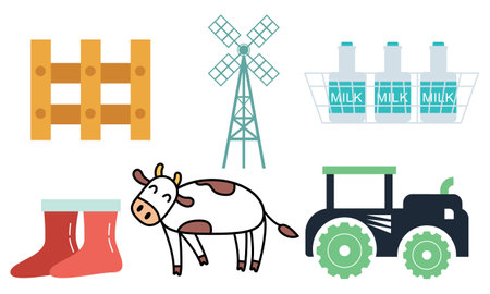 Set of farm house and nature elements logoのイラスト素材