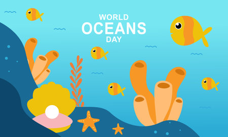 World ocean day cartoon illustration with underwater scenery dedicatedのイラスト素材