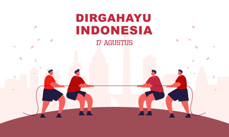 Indonesia independence day 17 august with traditional games concept illustrationのイラスト素材