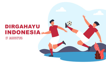 Indonesia independence day 17 august with traditional games concept illustrationのイラスト素材