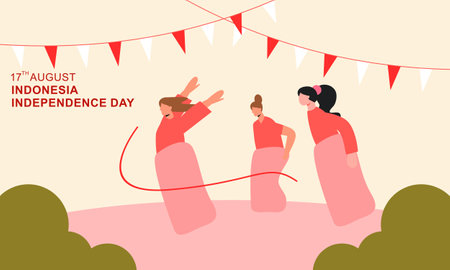 Indonesia independence day 17 august with traditional games concept illustrationのイラスト素材