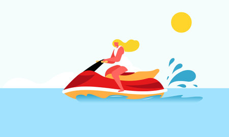 People young riding a jet ski vector illustrationのイラスト素材