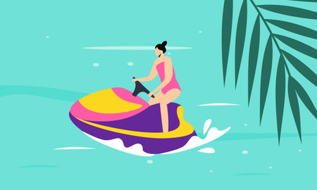 People young riding a jet ski vector illustrationのイラスト素材