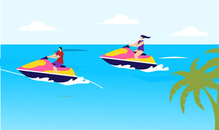 People young riding a jet ski vector illustrationのイラスト素材