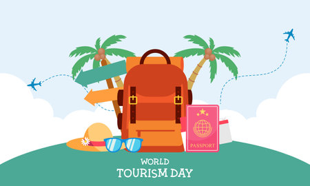 Flat background for world tourism day celebrationのイラスト素材