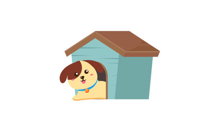 Dog cartoon inside wood house designのイラスト素材