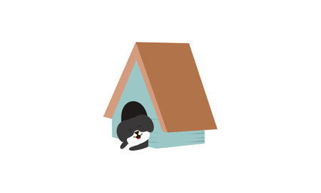 Dog cartoon inside wood house designのイラスト素材