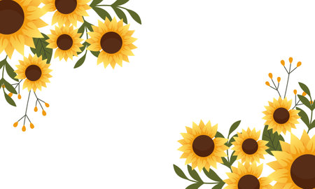 Watercolor sunflower border background vectorのイラスト素材