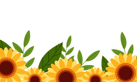 Watercolor sunflower border background vectorのイラスト素材