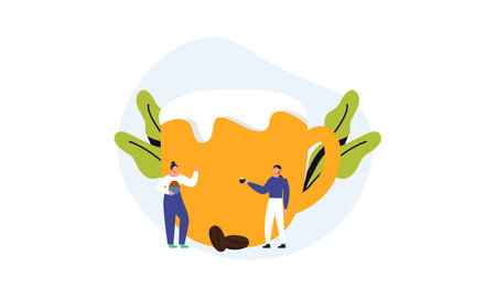 Happy people drinking black coffee illustrationのイラスト素材