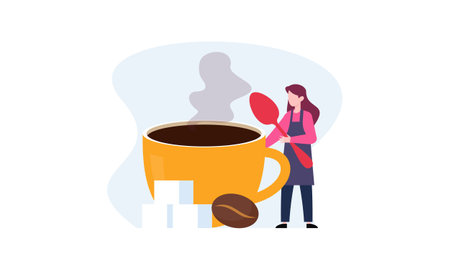 Happy people drinking black coffee illustrationのイラスト素材