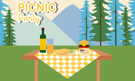 Picnic party celebration scene illustrationのイラスト素材