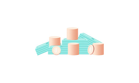 Big pile of cash money and some gold coins. Heap of packed dollar bills. This logo can be easily appのイラスト素材
