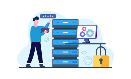 Network engineer concept. Specialist setting up, developing illustrationのイラスト素材