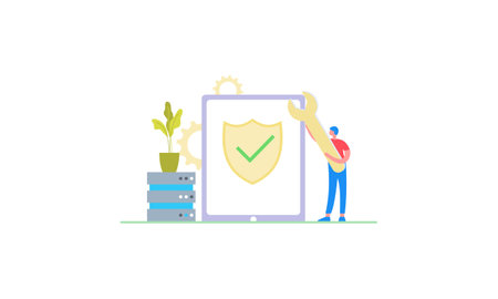 Network engineer concept. Specialist setting up, developing illustrationのイラスト素材