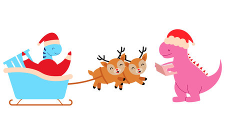 Christmas dinosaur cute design vector setのイラスト素材