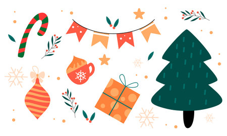 Christmas collection of decorative winter elementsのイラスト素材