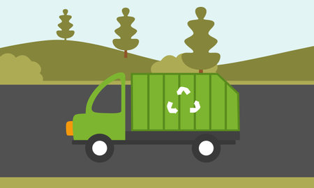Garbage truck on the road with park backgroundのイラスト素材