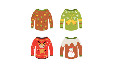 Cartoon christmas ugly sweaters colectionのイラスト素材