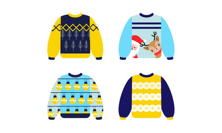 Cartoon christmas ugly sweaters colectionのイラスト素材