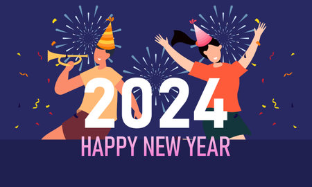 Happy new year 2024 celebration illustrationのイラスト素材