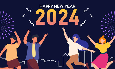 Happy new year 2024 celebration illustrationのイラスト素材