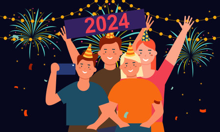 Happy new year 2024 celebration illustrationのイラスト素材