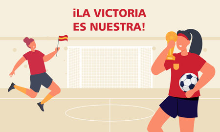 Spanish football players celebrating their victoryのイラスト素材