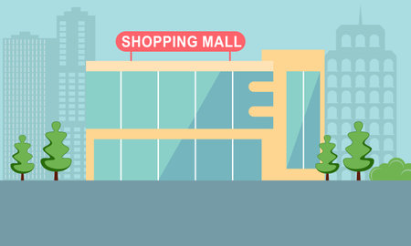 Shopping mall outside composition mall building illustrationのイラスト素材