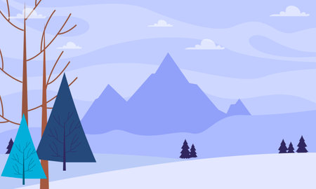 Winter Landscape Background. Flat Vector Illustrationのイラスト素材