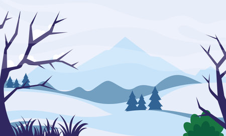 Winter Landscape Background. Flat Vector Illustrationのイラスト素材