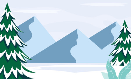 Winter Landscape Background. Flat Vector Illustrationのイラスト素材