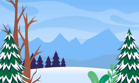 Winter Landscape Background. Flat Vector Illustrationのイラスト素材