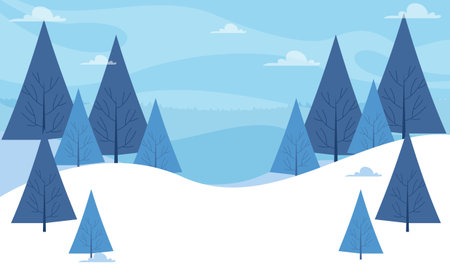 Winter Landscape Background. Flat Vector Illustrationのイラスト素材