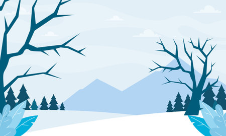 Winter Landscape Background. Flat Vector Illustrationのイラスト素材