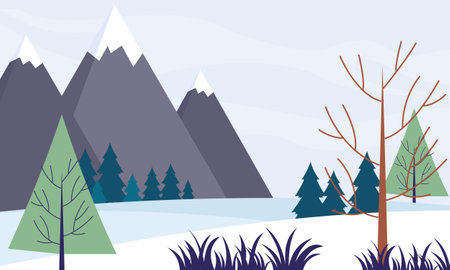 Winter Landscape Background. Flat Vector Illustrationのイラスト素材