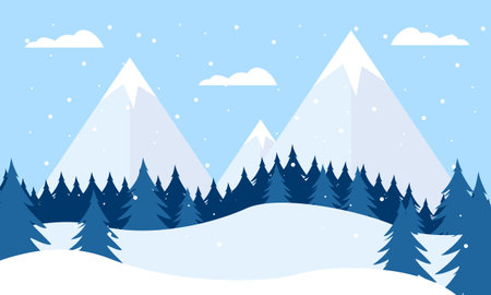 Winter Landscape Background. Flat Vector Illustrationのイラスト素材
