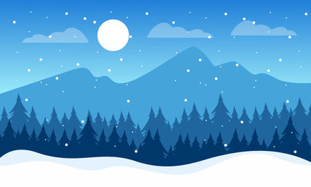Winter Landscape Background. Flat Vector Illustrationのイラスト素材