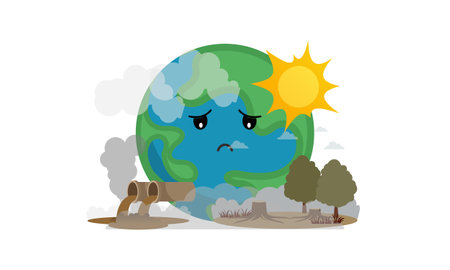 Global warming illustration, environment pollution, global warming heating impact conceptのイラスト素材