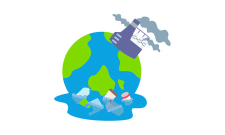 Global warming illustration, environment pollution, global warming heating impact conceptのイラスト素材
