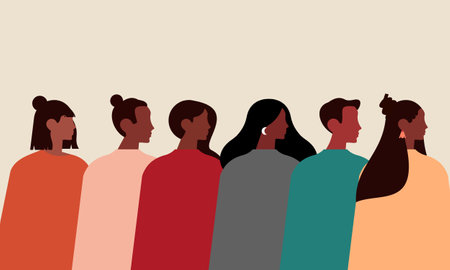 Black community, african people gathered together illustration