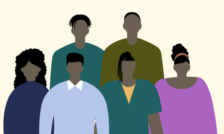 Black community, african people gathered together illustration