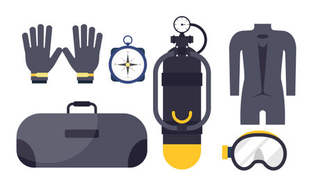 Elements for spearfishing diving underwater protective sea diver equipment vector professional hunteのイラスト素材